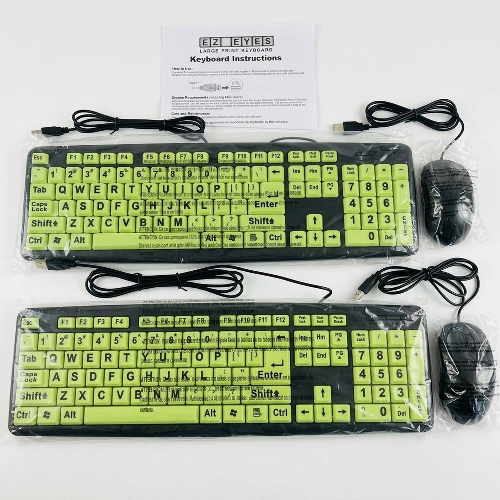 EZ Eyes Large Print Wired Keyboard with Wired Mouse, 2 Sets, Windows or Mac, NOB